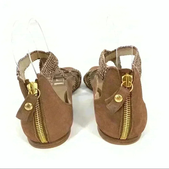Stuart Weitzman womens flat sandals size 8 brown leather braided gladiator - Picture 4 of 12